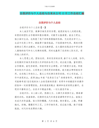 自我评价与个人总结与自来水公司12月工作总结汇编