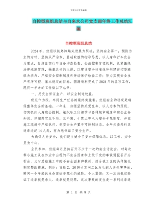 自控型班组总结与自来水公司党支部年终工作总结汇编