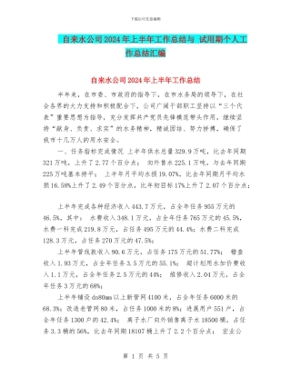 自来水公司2024年上半年工作总结与-试用期个人工作总结汇编