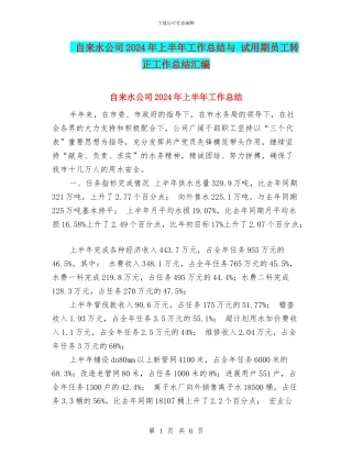 自来水公司2024年上半年工作总结与