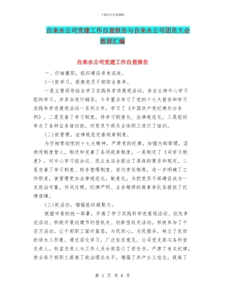 自来水公司党建工作自查报告与自来水公司团员大会致辞汇编