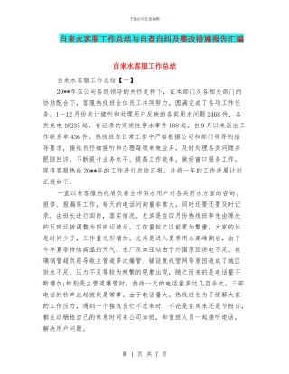 自来水客服工作总结与自查自纠及整改措施报告汇编