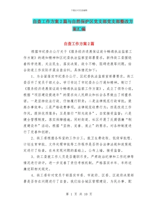 自查工作方案2篇与自然保护区党支部党支部整改方案汇编
