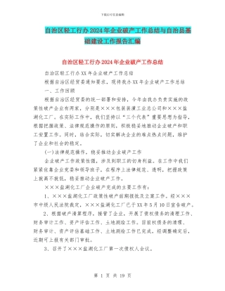 自治区轻工行办2024年企业破产工作总结与自治县基础建设工作报告汇编