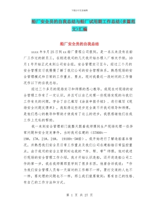 船厂安全员的自我总结与船厂试用期工作总结汇编