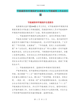 节能减排和环境保护自查报告与节能减排工作总结汇编