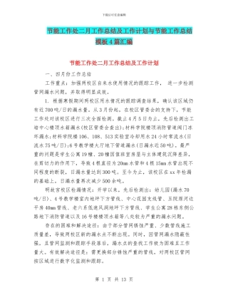 节能工作处二月工作总结及工作计划与节能工作总结模板4篇汇编