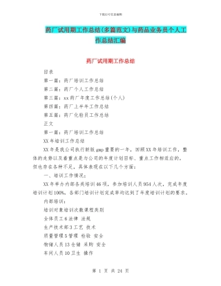 药厂试用期工作总结与药品业务员个人工作总结汇编