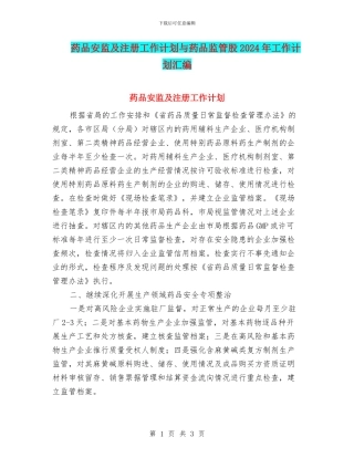 药品安监及注册工作计划与药品监管股2024年工作计划汇编