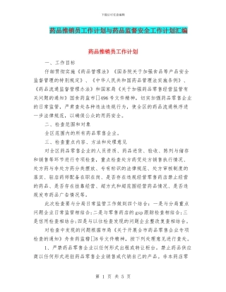 药品推销员工作计划与药品监督安全工作计划汇编