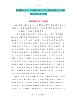 药品稽查大队工作总结与药品稽查年终总结(多篇范文)汇编
