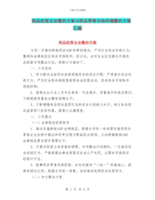 药品经营企业整治方案与药品零售市场环境整治方案汇编