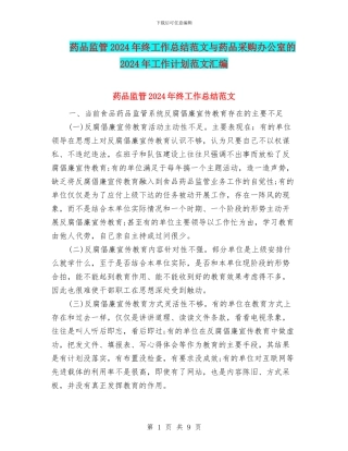 药品监管2024年终工作总结范文与药品采购办公室的2024年工作计划范文汇编