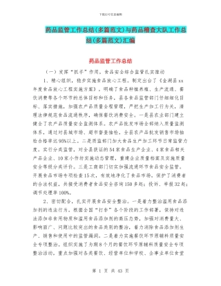 药品监管工作总结与药品稽查大队工作总结(多篇范文)汇编