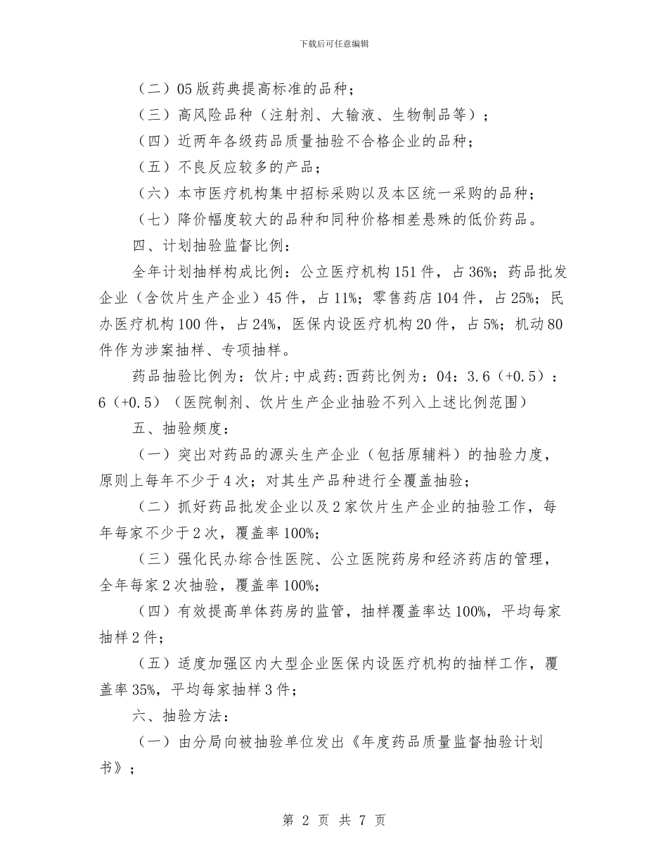 药品质量抽验工作方案与药品采购办公室2024年工作安排范文汇编_第2页