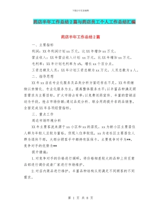药店半年工作总结2篇与药店员工个人工作总结汇编