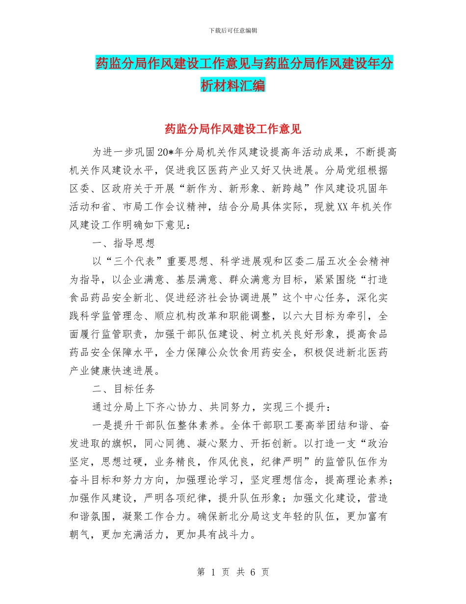 药监分局作风建设工作意见与药监分局作风建设年分析材料汇编_第1页