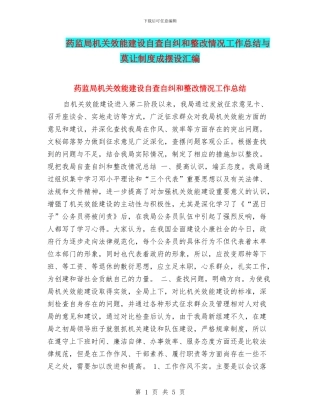 药监局机关效能建设自查自纠和整改情况工作总结与莫让制度成摆设汇编