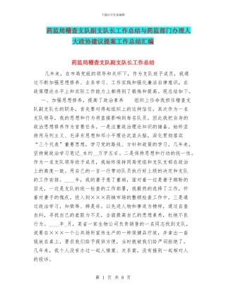 药监局稽查支队副支队长工作总结与药监部门办理人大政协建议提案工作总结汇编