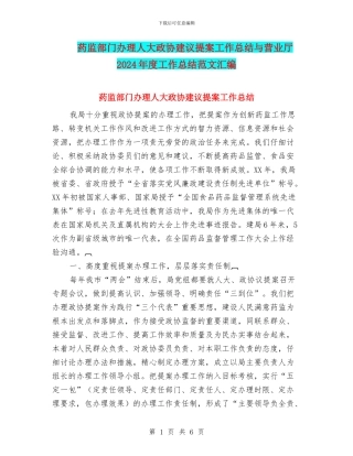 药监部门办理人大政协建议提案工作总结与营业厅2024年度工作总结范文汇编