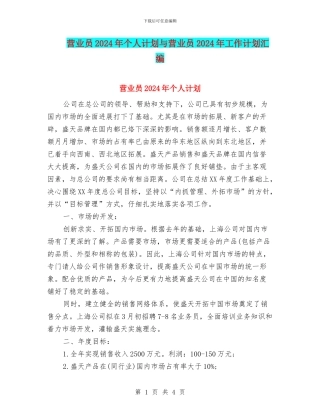 营业员2024年个人计划与营业员2024年工作计划汇编