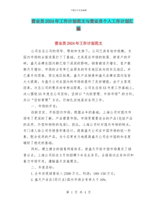 营业员2024年工作计划范文与营业员个人工作计划汇编
