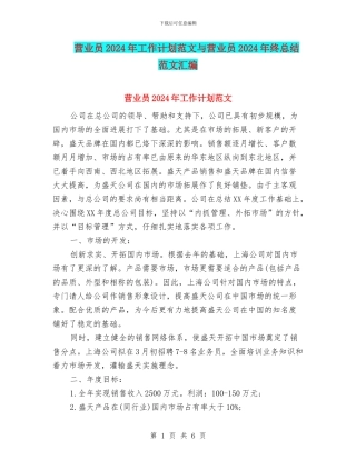 营业员2024年工作计划范文与营业员2024年终总结范文汇编