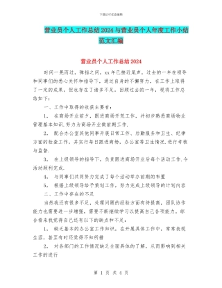 营业员个人工作总结2024与营业员个人年度工作小结范文汇编