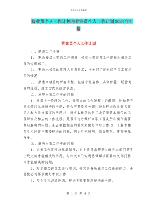 营业员个人工作计划与营业员个人工作计划2024年汇编