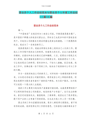 营业员个人工作总结范本与营业员个人年度工作总结汇编