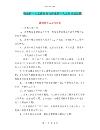 营业员个人工作目标与营业员个人工作计划汇编