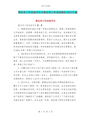 营业员工作总结开头与营业员工作总结报告2024汇编