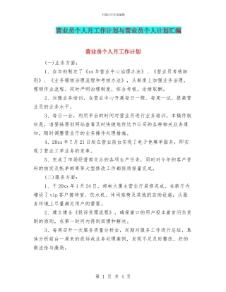 营业员个人月工作计划与营业员个人计划汇编