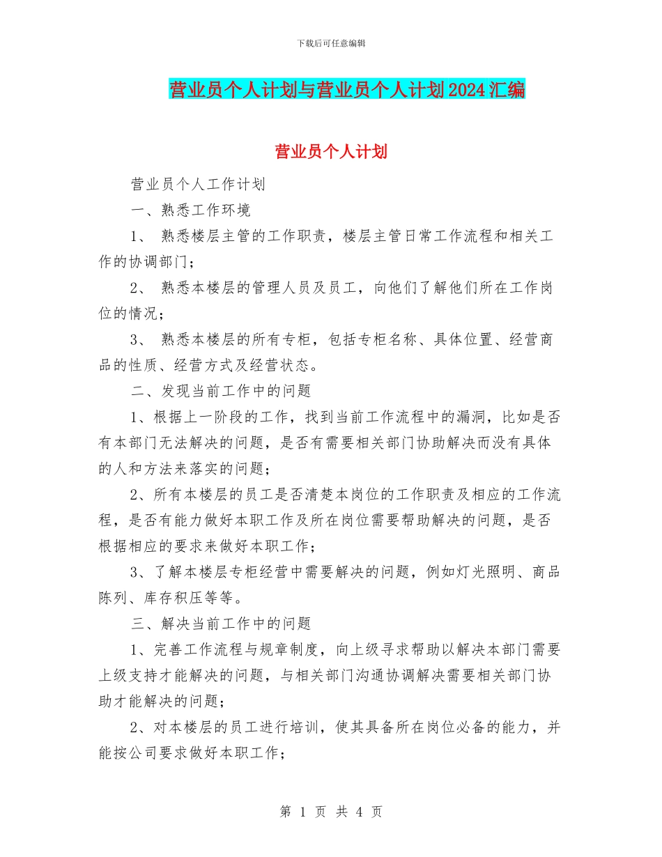 营业员个人计划与营业员个人计划2024汇编_第1页
