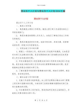 营业员个人计划与营业员个人计划2024汇编