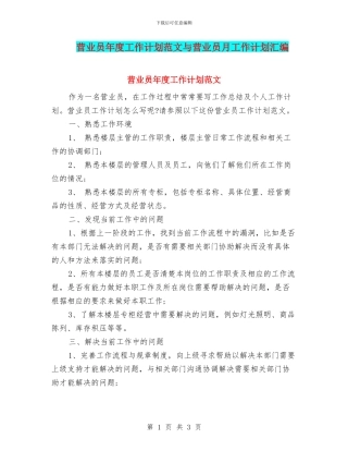 营业员年度工作计划范文与营业员月工作计划汇编