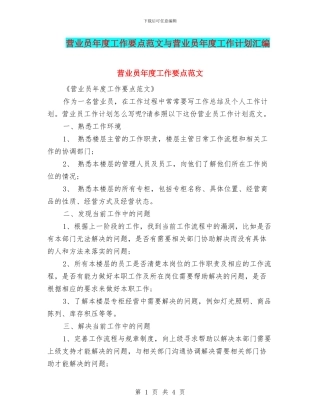 营业员年度工作要点范文与营业员年度工作计划汇编