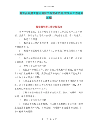 营业员年度工作计划范文与营业员的2024年工作计划汇编