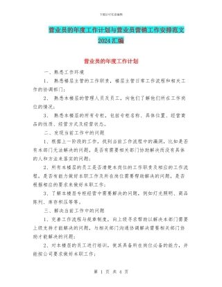 营业员的年度工作计划与营业员营销工作安排范文2024汇编