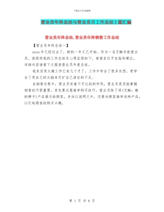 营业员年终总结与营业员月工作总结2篇汇编