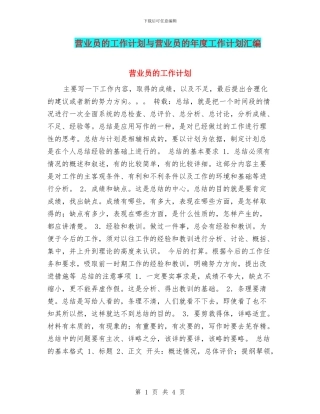 营业员的工作计划与营业员的年度工作计划汇编
