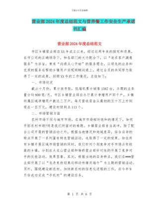 营业部2024年度总结范文与营养餐工作安全生产承诺书汇编