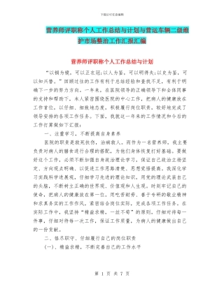 营养师评职称个人工作总结与计划与营运车辆二级维护市场整治工作汇报汇编