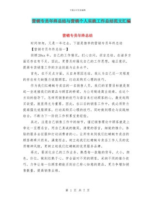 营销专员年终总结与营销个人实践工作总结范文汇编
