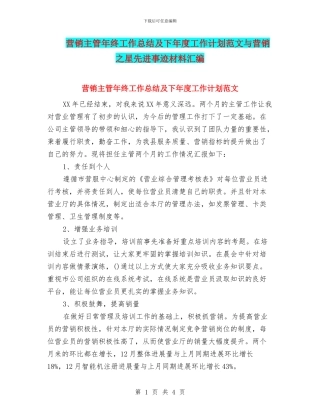 营销主管年终工作总结及下年度工作计划范文与营销之星先进事迹材料汇编