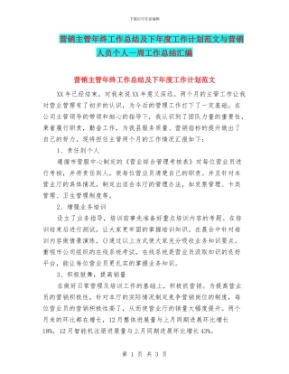 营销主管年终工作总结及下年度工作计划范文与营销人员个人一周工作总结汇编