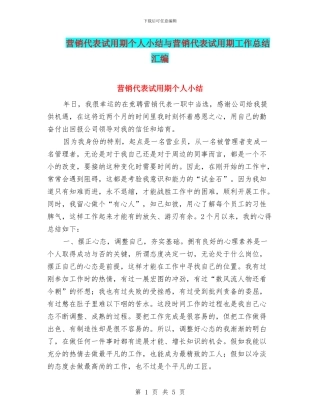 营销代表试用期个人小结与营销代表试用期工作总结汇编