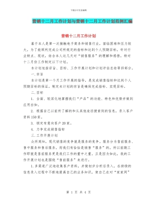 营销十二月工作计划与营销十二月工作计划范例汇编