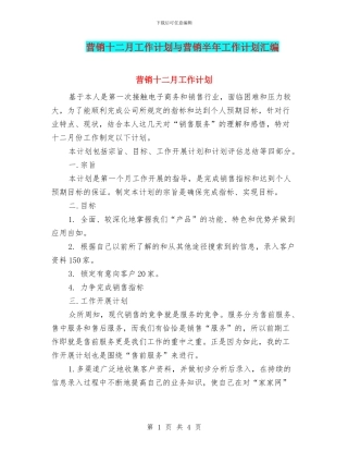 营销十二月工作计划与营销半年工作计划汇编