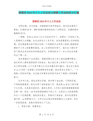 营销员2024年个人工作总结与营销工作总结范文汇编